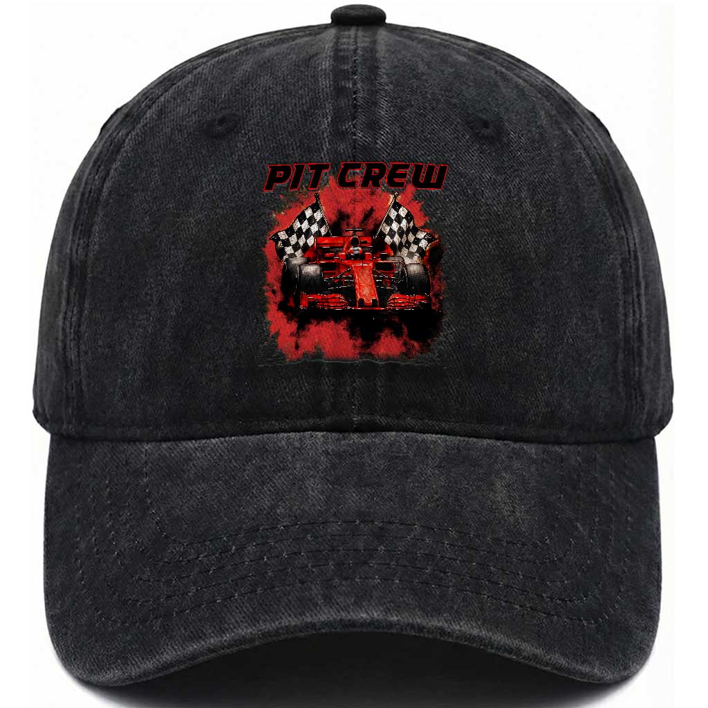 Racing Car Checkered Flag Washed Cotton Baseball Cap Pit Crew Race Car TS14 Washed Cap Universal Fit Black Print Your Wear