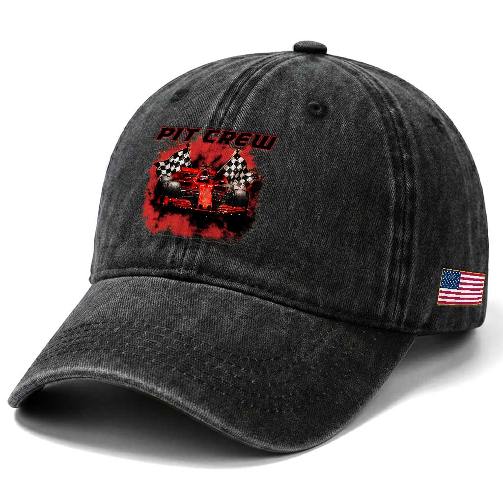 Racing Car Checkered Flag Washed Cotton Baseball Cap Pit Crew Race Car TS14 Print Your Wear
