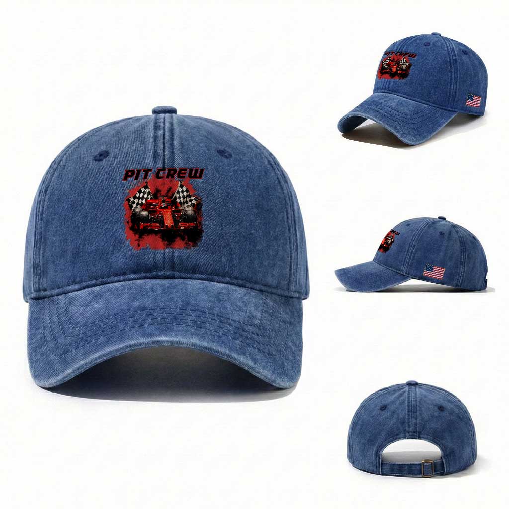 Racing Car Checkered Flag Washed Cotton Baseball Cap Pit Crew Race Car TS14 Washed Cap Universal Fit Royal Blue Print Your Wear