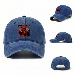 Racing Car Checkered Flag Washed Cotton Baseball Cap Pit Crew Race Car TS14 Washed Cap Universal Fit Royal Blue Print Your Wear