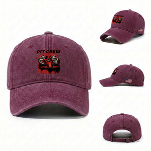 Racing Car Checkered Flag Washed Cotton Baseball Cap Pit Crew Race Car TS14 Washed Cap Universal Fit Burgundy Print Your Wear