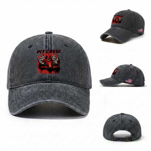 Racing Car Checkered Flag Washed Cotton Baseball Cap Pit Crew Race Car TS14 Washed Cap Universal Fit Dark Gray Print Your Wear