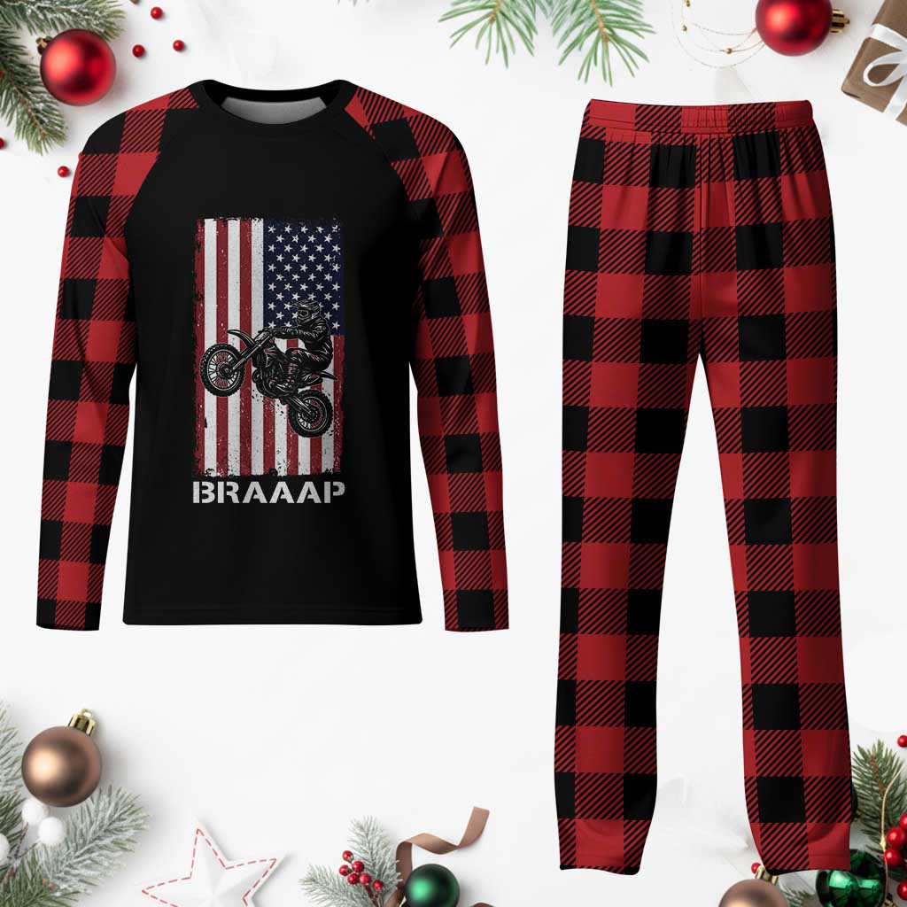 Dirt Bike Plaid Pajama Set Braaap American Flag Motocross TS14 Buffalo Plaid Print Your Wear