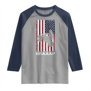Dirt Bike Raglan Shirt Braaap American Flag Motocross TS14 Sport Gray Navy Print Your Wear