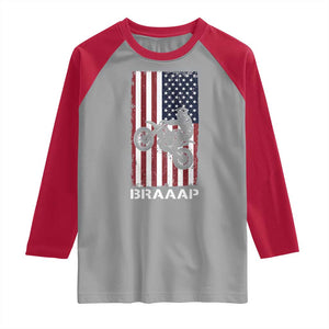 Dirt Bike Raglan Shirt Braaap American Flag Motocross TS14 Sport Gray Red Print Your Wear