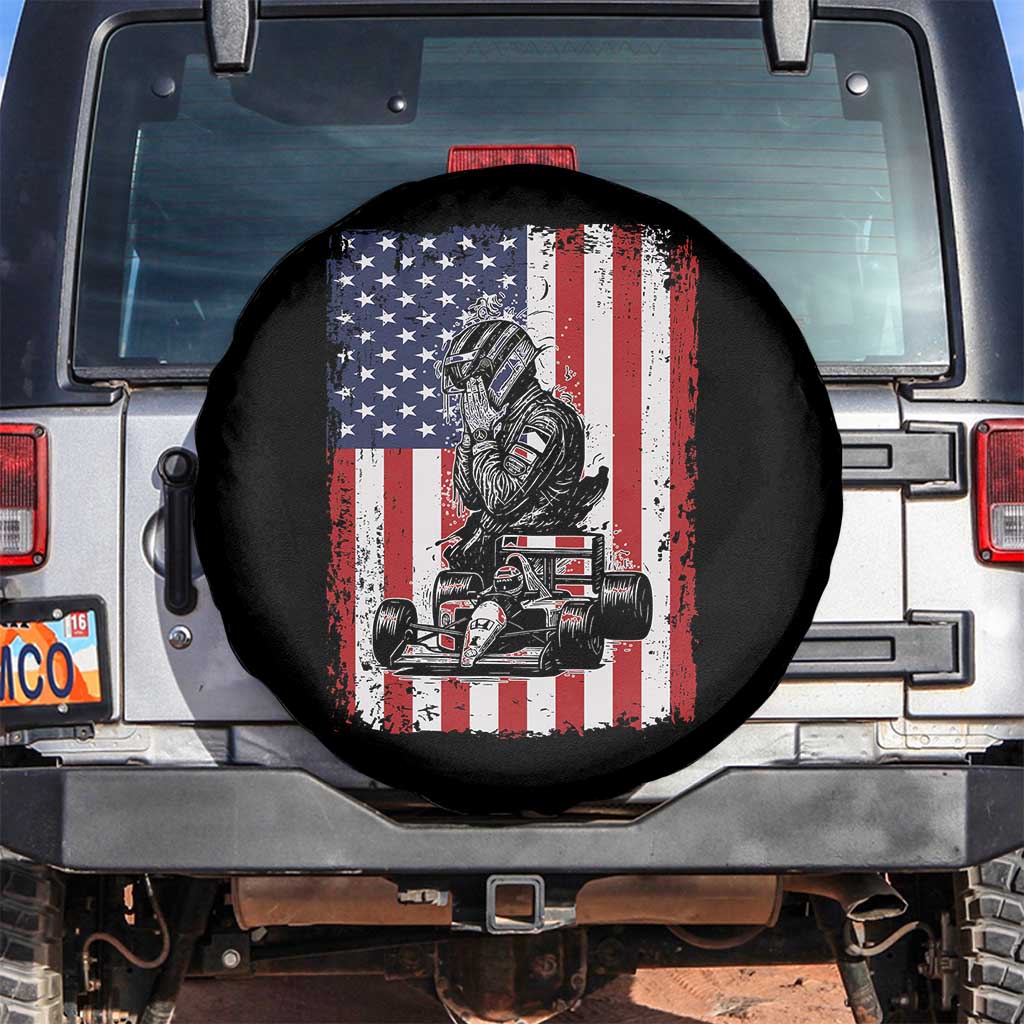 Patriotic Racing Car American Flag Race Spare Tire Cover TS14 No hole Black Print Your Wear