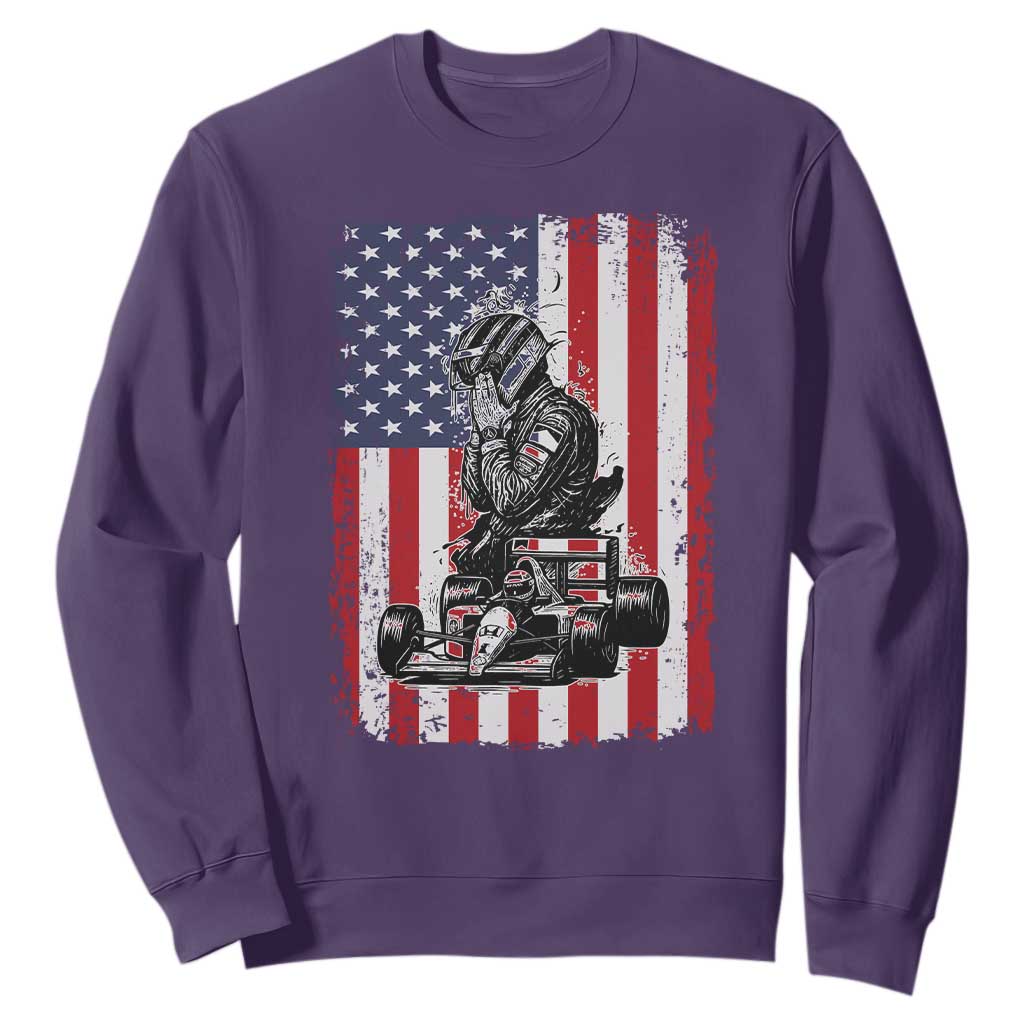Patriotic Racing Car American Flag Race Sweatshirt TS14 Purple Print Your Wear