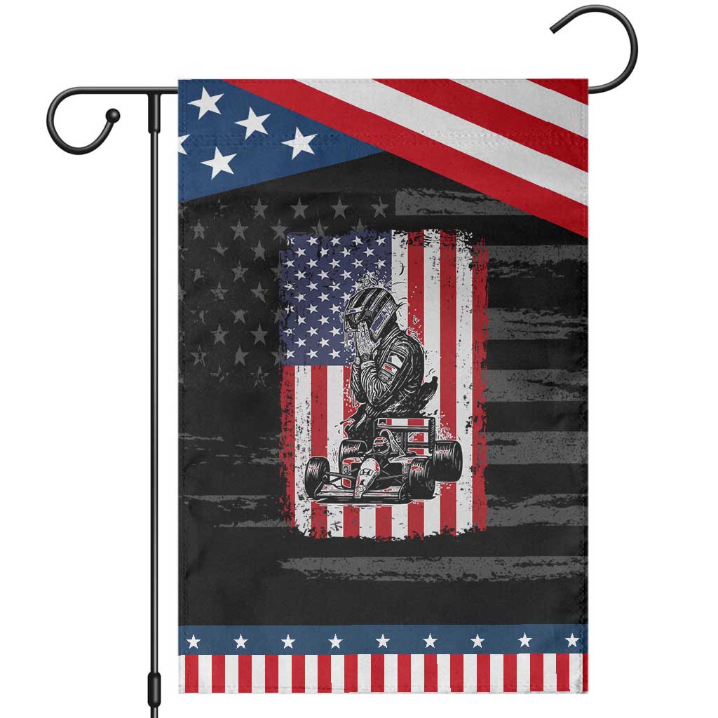 Patriotic Racing Car American Flag Race Garden Flag TS14 Distressed Black Blue Print Your Wear
