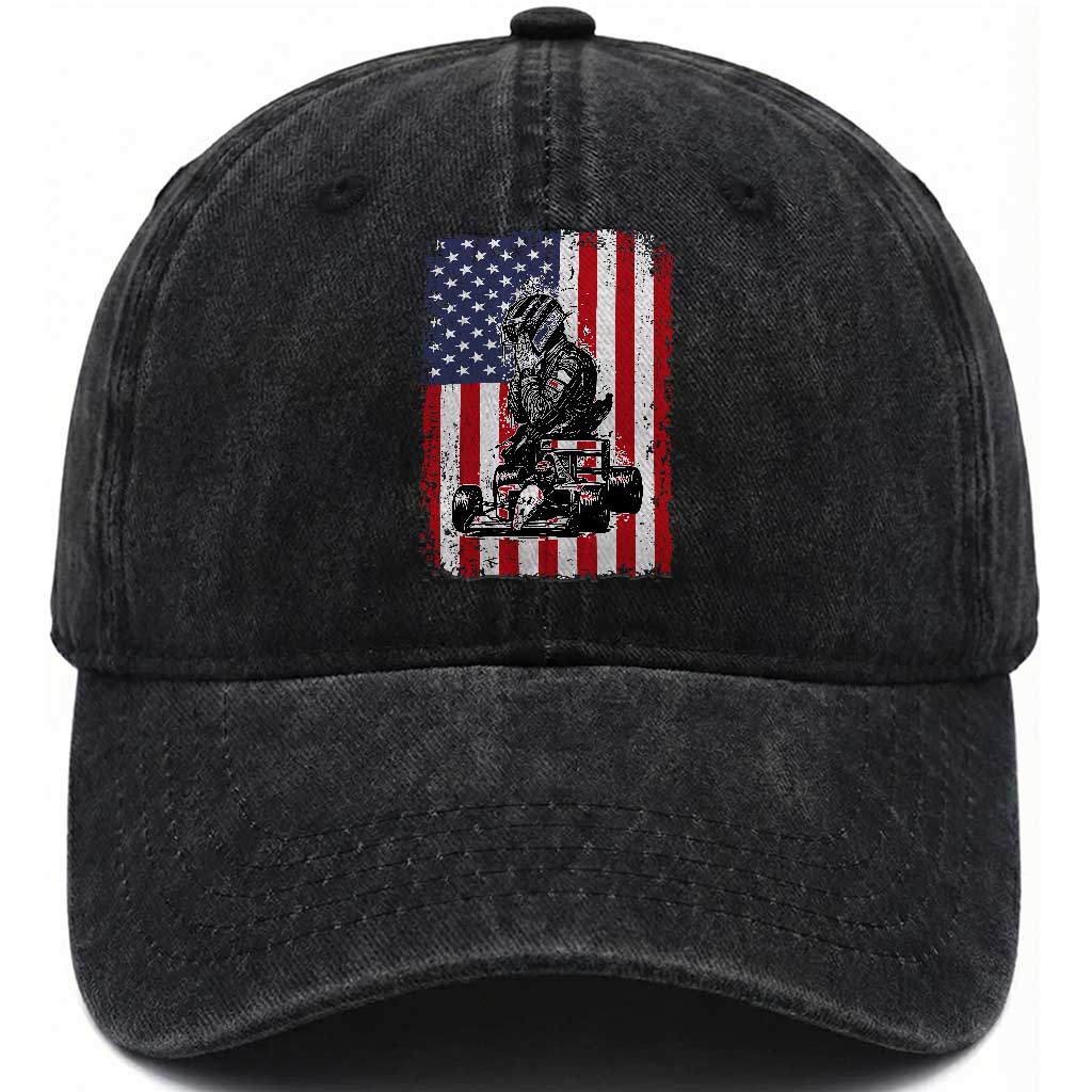 Patriotic Racing Car American Flag Race Washed Cotton Baseball Cap TS14 Washed Cap Universal Fit Black Print Your Wear