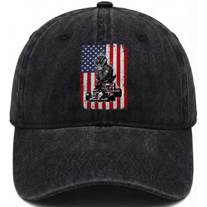Patriotic Racing Car American Flag Race Washed Cotton Baseball Cap TS14 Washed Cap Universal Fit Black Print Your Wear