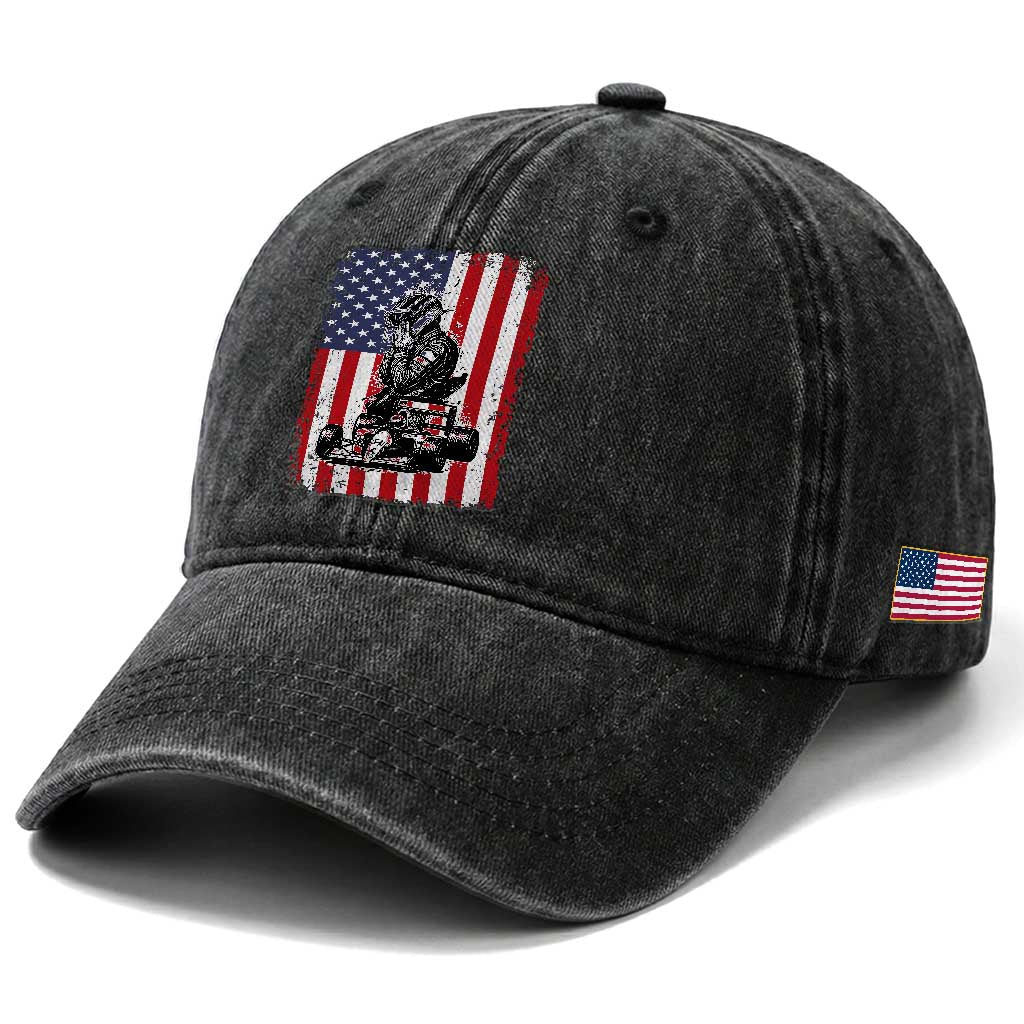 Patriotic Racing Car American Flag Race Washed Cotton Baseball Cap TS14 Print Your Wear
