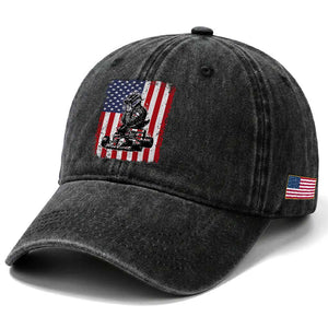 Patriotic Racing Car American Flag Race Washed Cotton Baseball Cap TS14 Print Your Wear