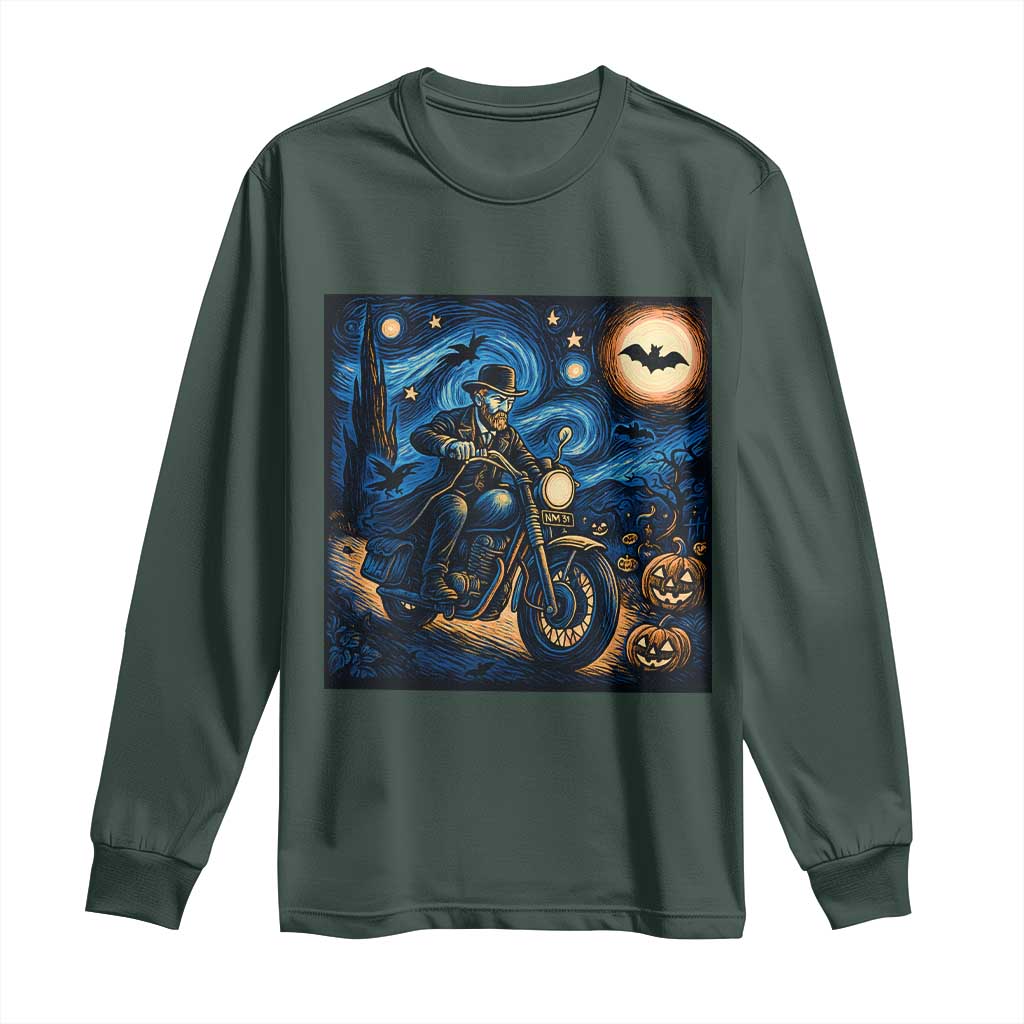Dirt Bike Long Sleeve Shirt Van Gogh Starry Night Halloween Biker TS14 Dark Forest Green Print Your Wear