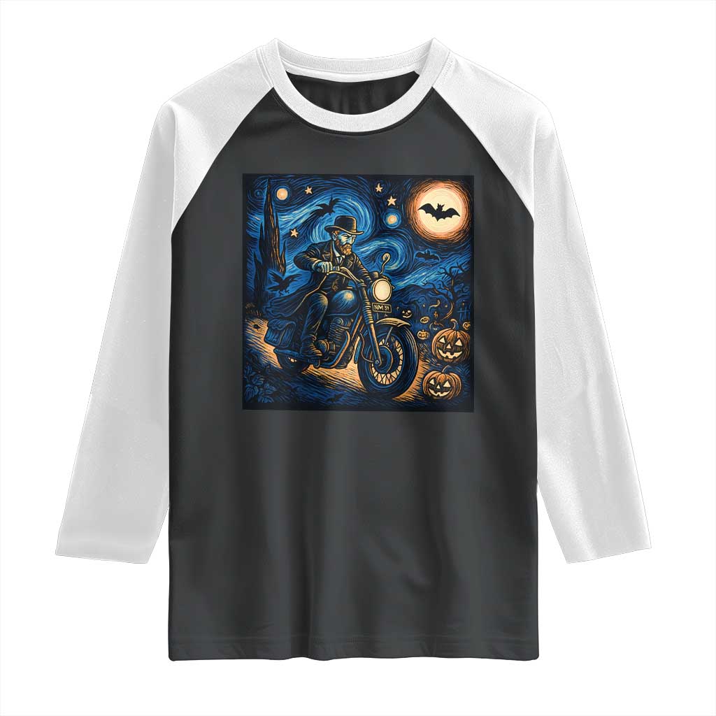Dirt Bike Raglan Shirt Van Gogh Starry Night Halloween Biker TS14 Black White Print Your Wear