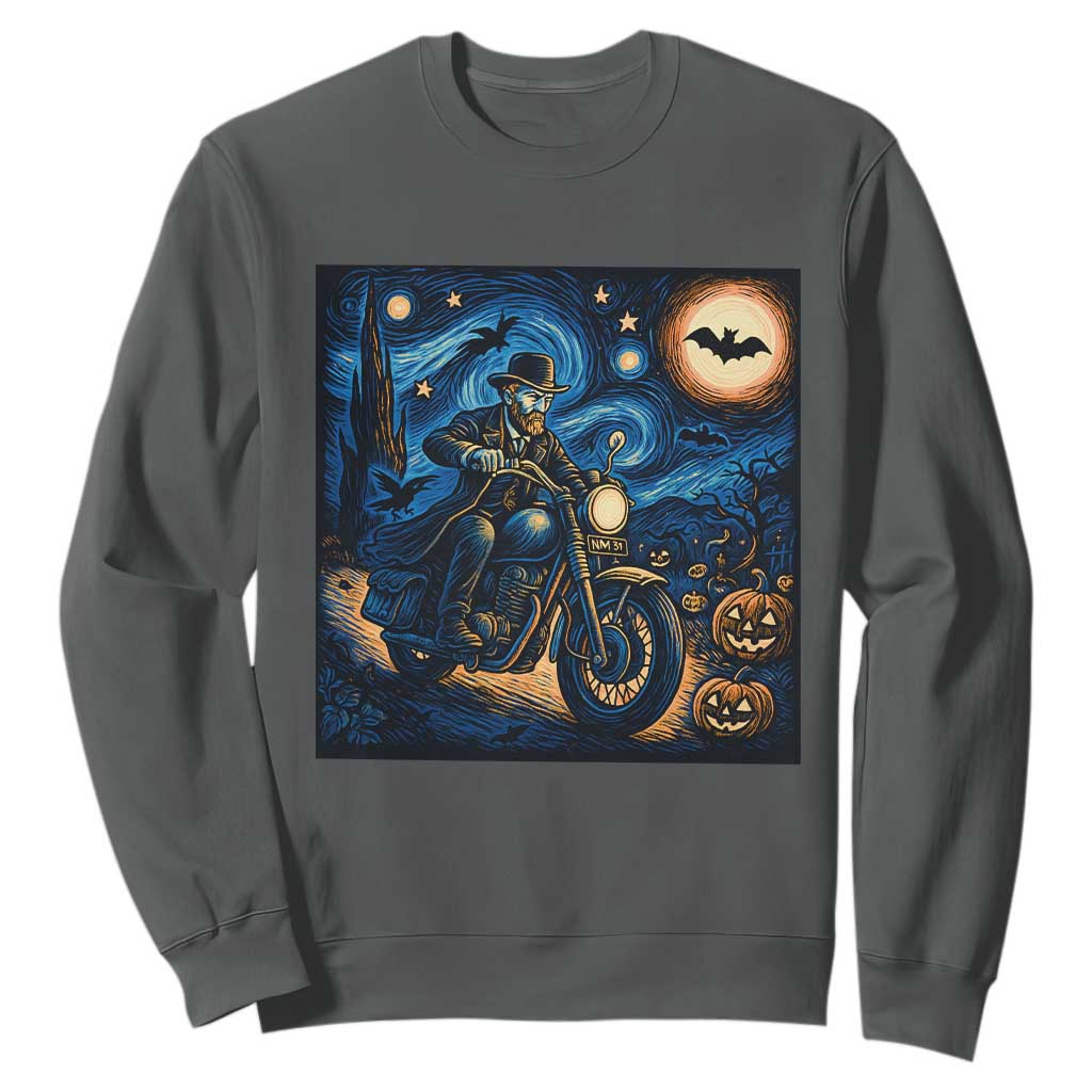 Dirt Bike Sweatshirt Van Gogh Starry Night Halloween Biker TS14 Dark Heather Print Your Wear