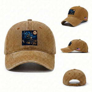 Dirt Bike Washed Cotton Baseball Cap Van Gogh Starry Night Halloween Biker TS14 Washed Cap Universal Fit Yellow Ochre Print Your Wear