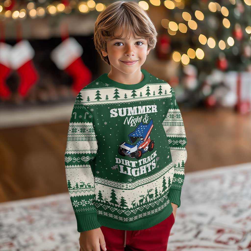Sprint Car Racing Ugly Christmas Sweater Summer Nights And Dirt Track Lights TS14 Forest Green Beige Print Your Wear