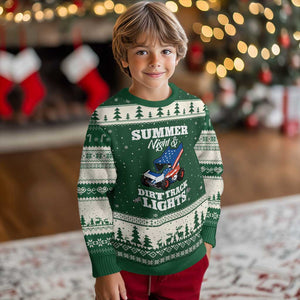 Sprint Car Racing Ugly Christmas Sweater Summer Nights And Dirt Track Lights TS14 Forest Green Beige Print Your Wear