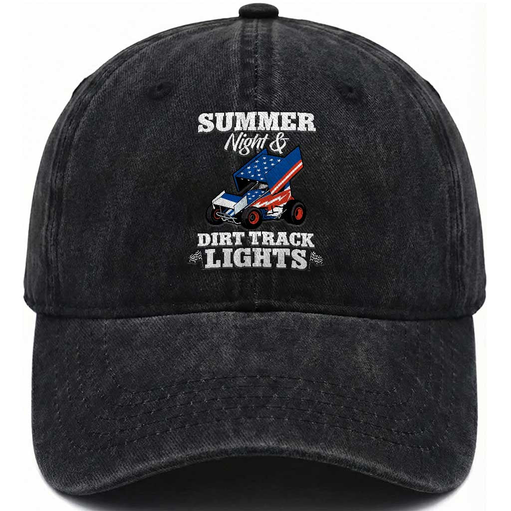Sprint Car Racing Washed Cotton Baseball Cap Summer Nights And Dirt Track Lights TS14 Washed Cap Universal Fit Black Print Your Wear