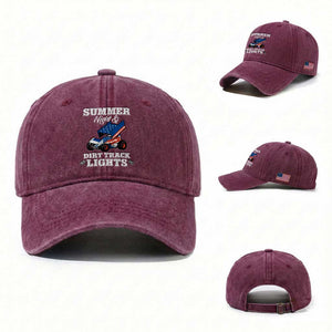 Sprint Car Racing Washed Cotton Baseball Cap Summer Nights And Dirt Track Lights TS14 Washed Cap Universal Fit Burgundy Print Your Wear