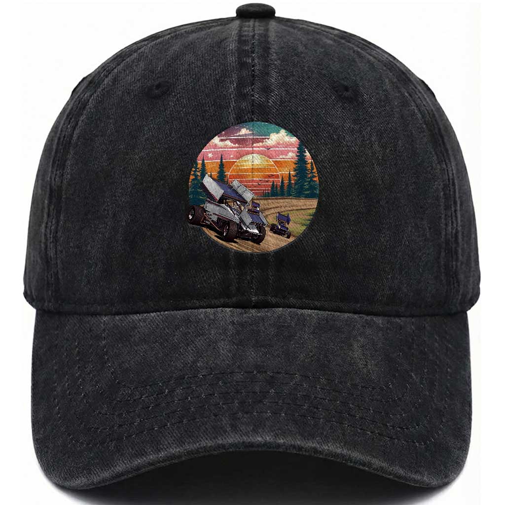 Sprint Car Dirt Track Racing Sunset Motorsports Washed Cotton Baseball Cap TS14 Washed Cap Universal Fit Black Print Your Wear