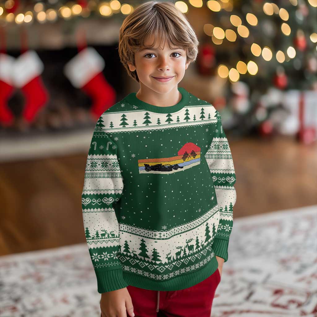 Racing Car Retro Style Vintage Ugly Christmas Sweater TS14 Forest Green Beige Print Your Wear