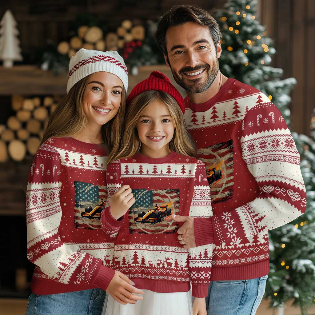 Racing Car Ugly Christmas Sweater Patriotic American Flag Race TS14 Red Beige Print Your Wear