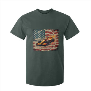 Racing Car T Shirt For Kid Patriotic American Flag Race TS14 Dark Forest Green Print Your Wear