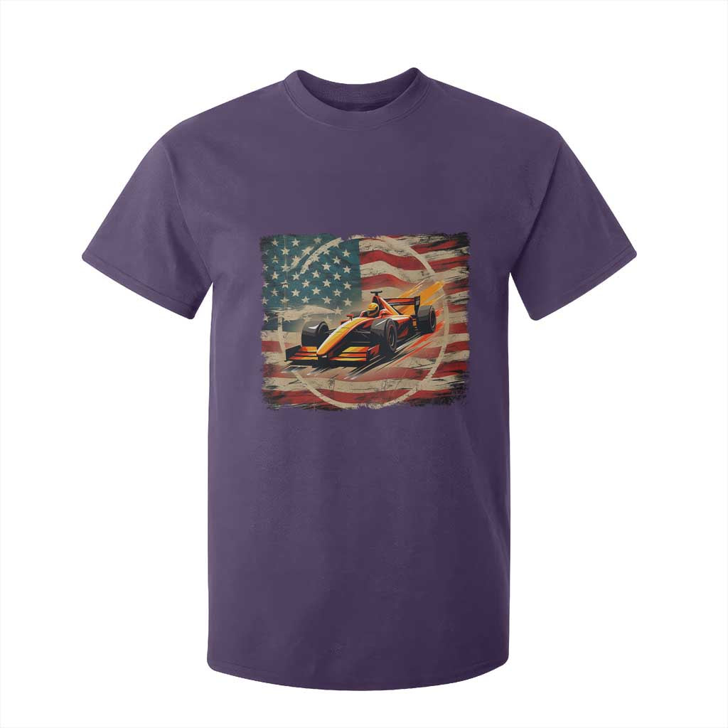 Racing Car T Shirt For Kid Patriotic American Flag Race TS14 Purple Print Your Wear