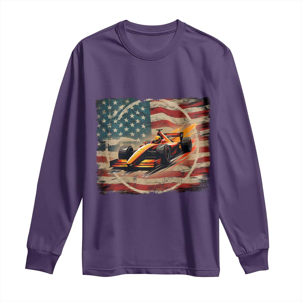Racing Car Long Sleeve Shirt Patriotic American Flag Race TS14 Purple Print Your Wear