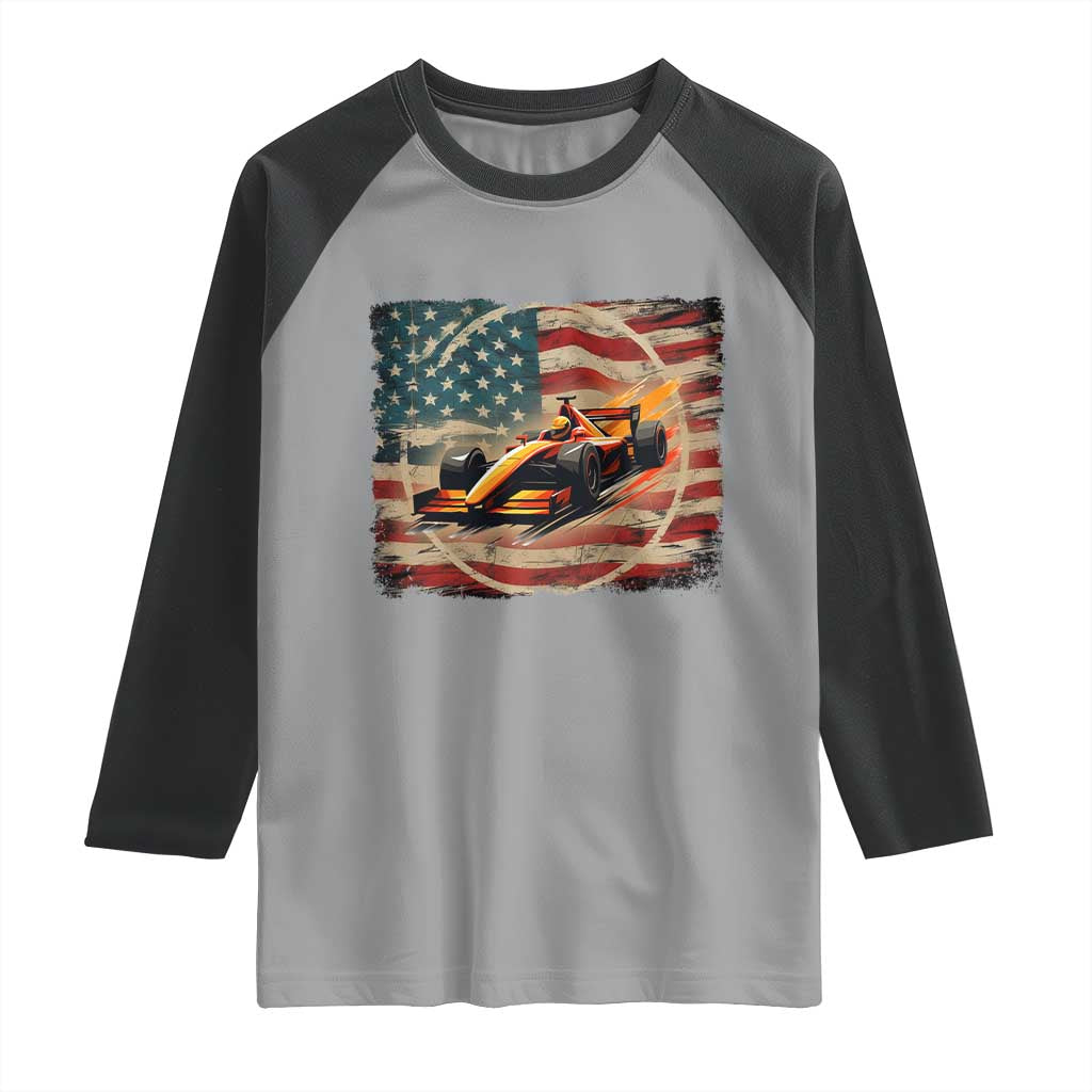 Racing Car Raglan Shirt Patriotic American Flag Race TS14 Sport Gray Black Print Your Wear