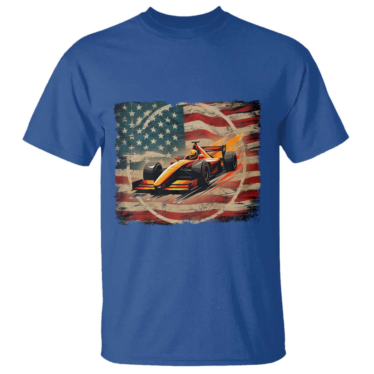 Racing Car T Shirt Patriotic American Flag Race TS14 Royal Blue Print Your Wear