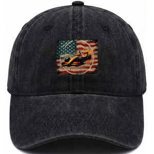 Racing Car Washed Cotton Baseball Cap Patriotic American Flag Race TS14 Washed Cap Universal Fit Black Print Your Wear