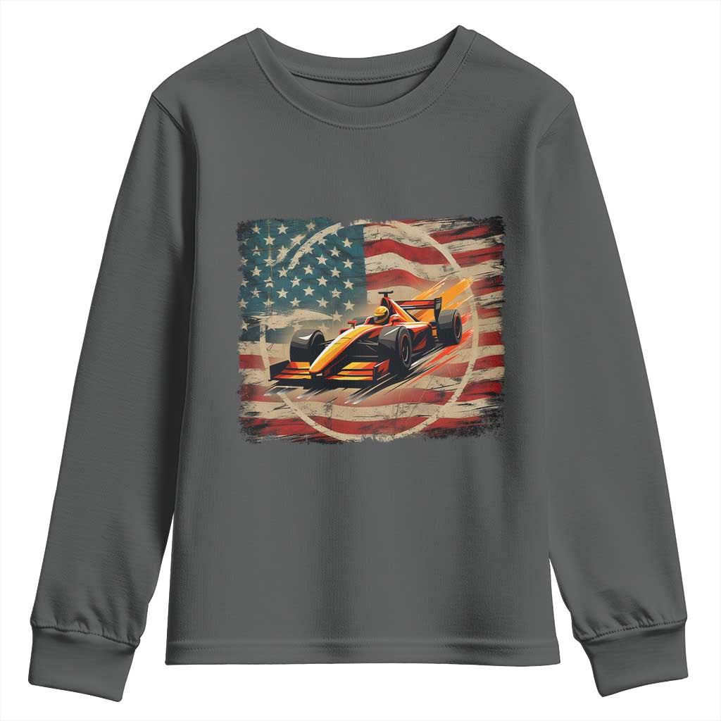 Racing Car Youth Sweatshirt Patriotic American Flag Race TS14 Dark Heather Print Your Wear