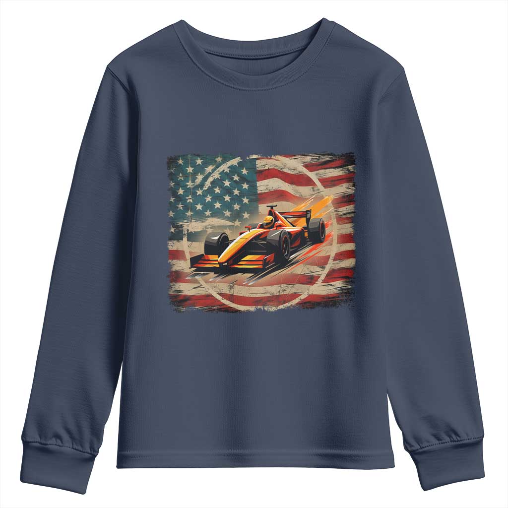 Racing Car Youth Sweatshirt Patriotic American Flag Race TS14 Navy Print Your Wear