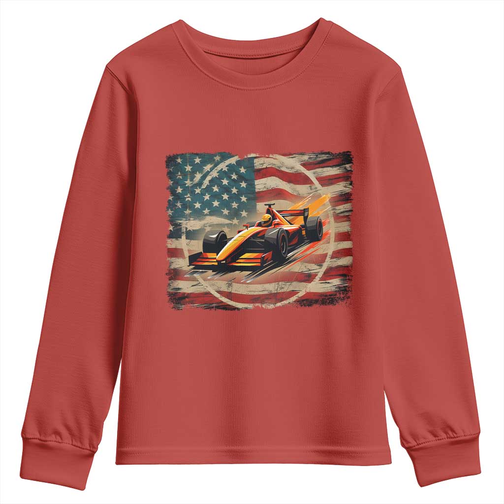 Racing Car Youth Sweatshirt Patriotic American Flag Race TS14 Red Print Your Wear