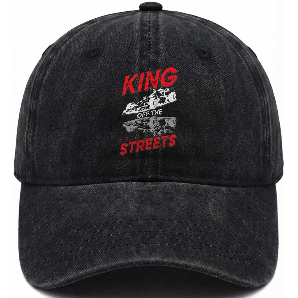 Racing Car Washed Cotton Baseball Cap King Of The Streets TS14 Washed Cap Universal Fit Black Print Your Wear