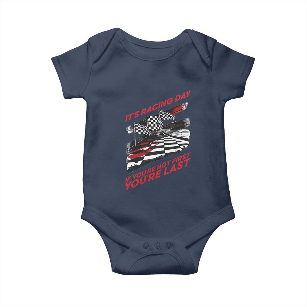 Funny Racing Car Flag Baby Onesie It Is Racing Day TS14 Navy Print Your Wear
