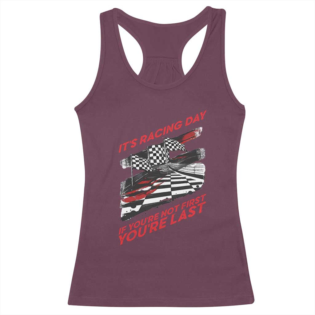 Funny Racing Car Flag Racerback Tank Top It Is Racing Day TS14 Maroon Print Your Wear