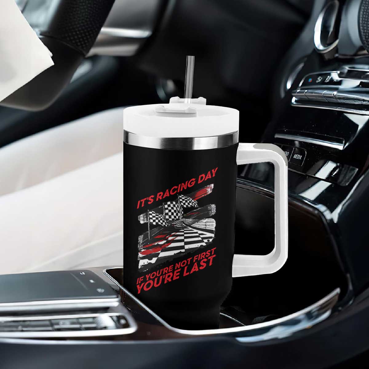 Funny Racing Car Flag Tumbler With Handle It Is Racing Day TS14 Print Your Wear