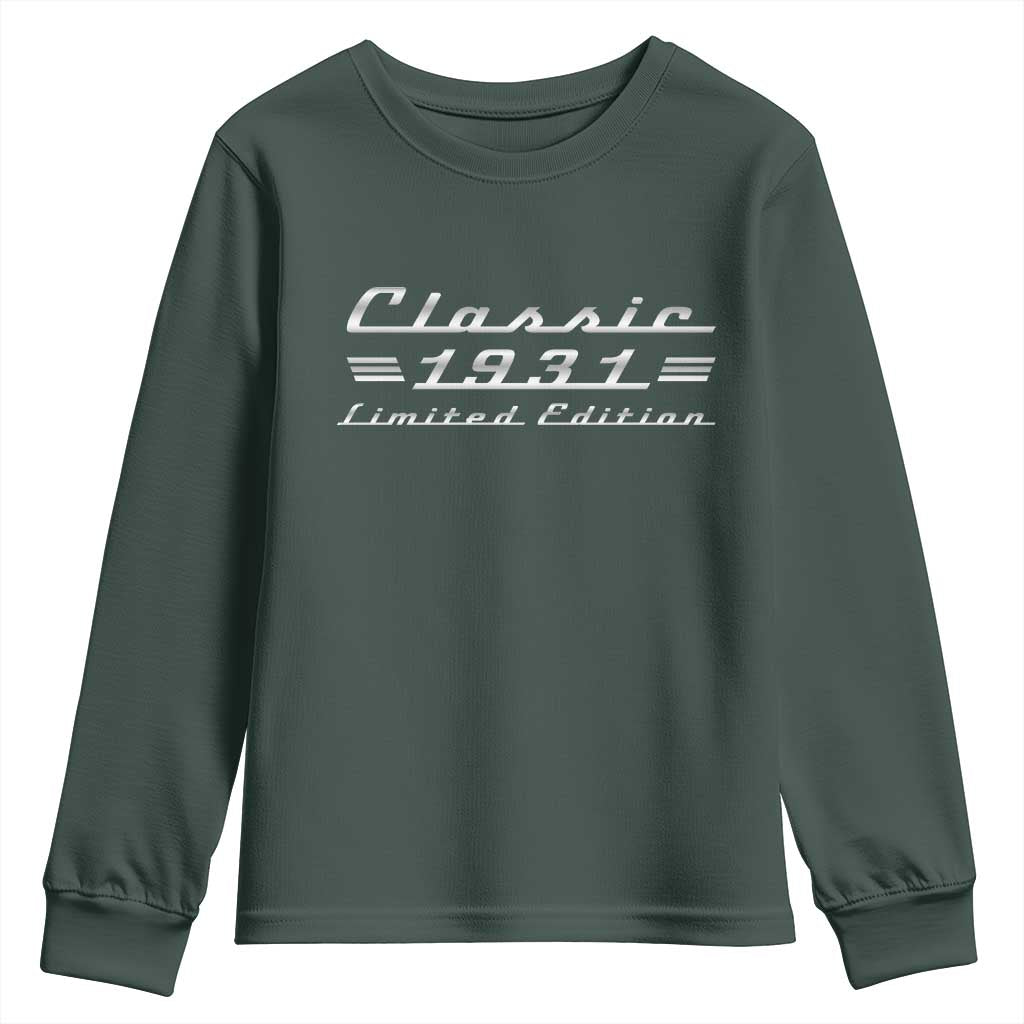 95th Birthday 1931 Limited Edition Classic Car Youth Sweatshirt