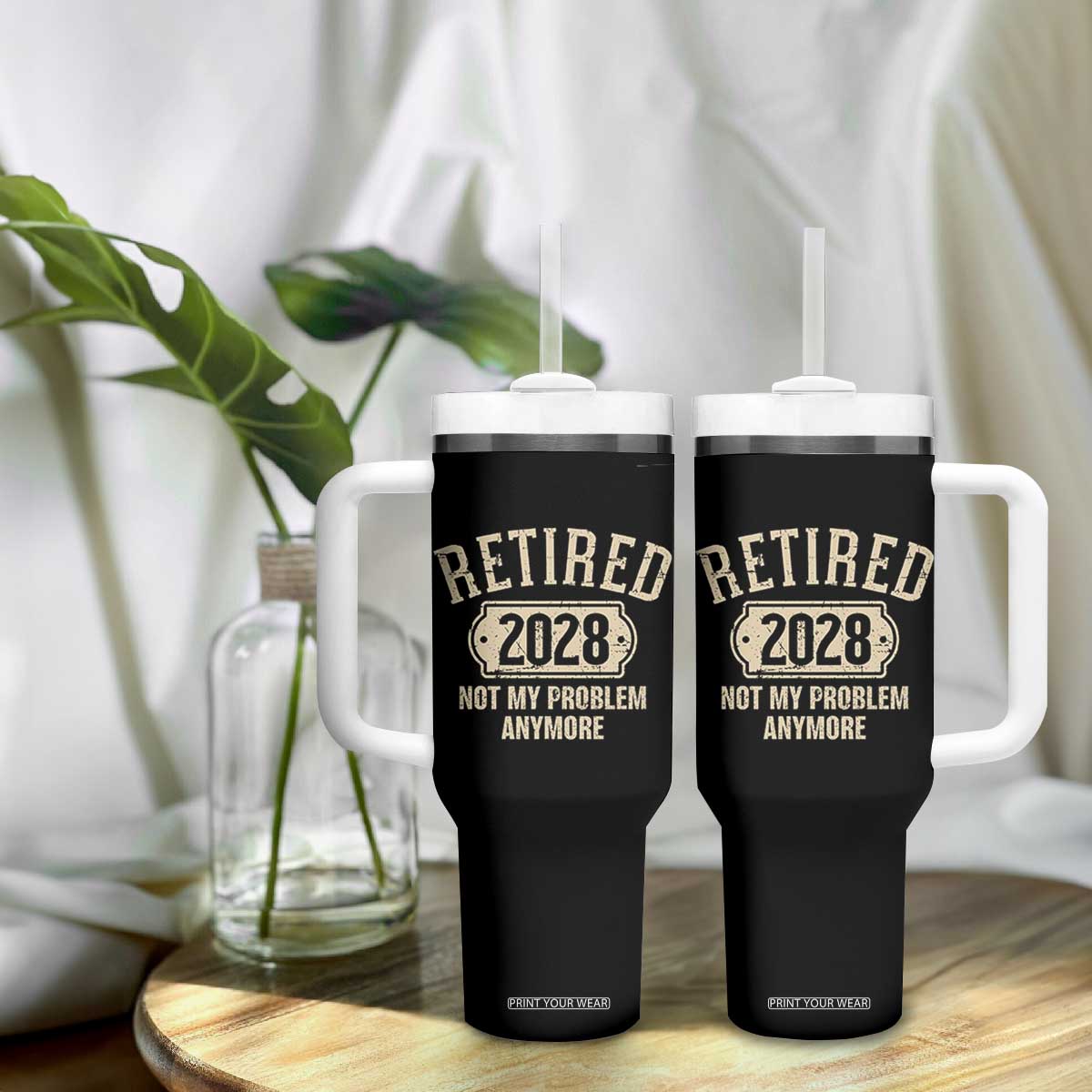 Retired 2028 Not My Problem Anymore Tumbler With Handle Funny Joke Humour