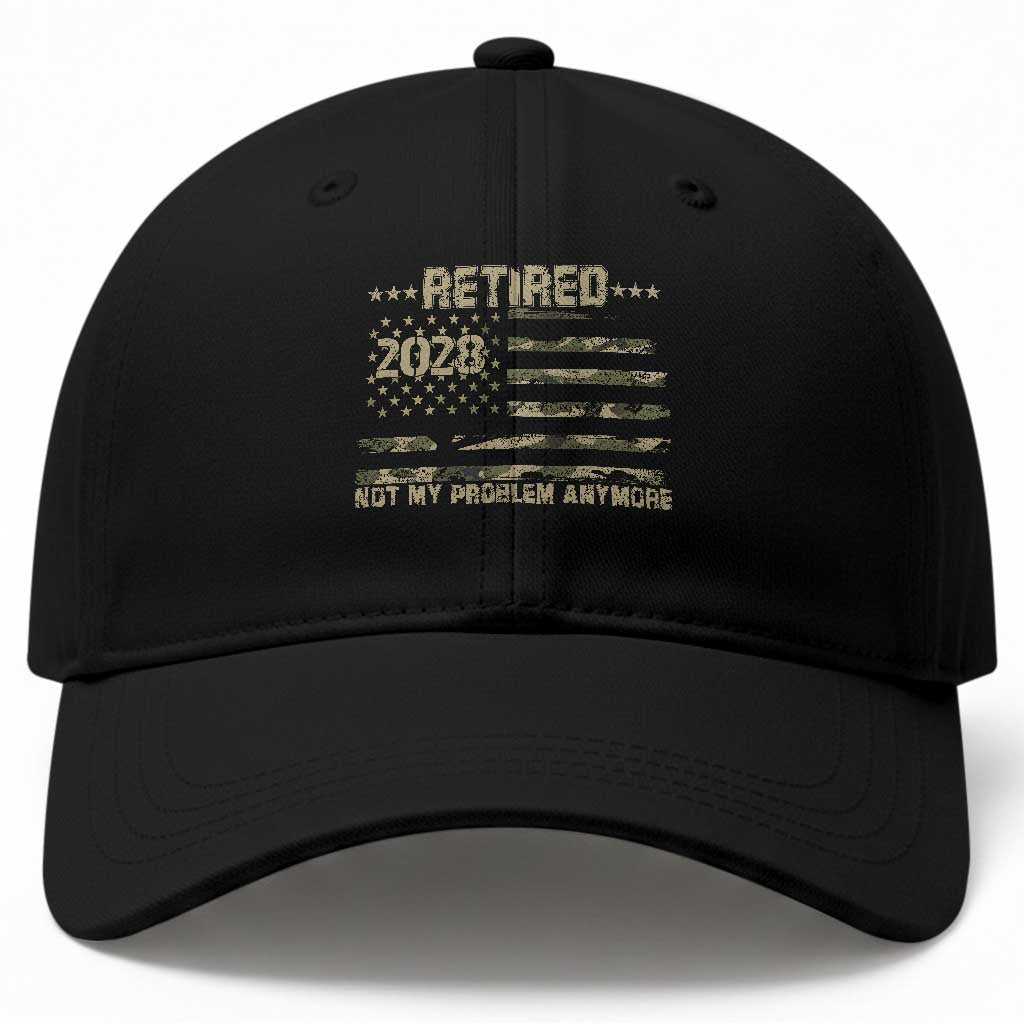 Retired 2028 Not My Problem Anymore Baseball Cap Camo American Flag USA Military Tactical Camouflage Retirement