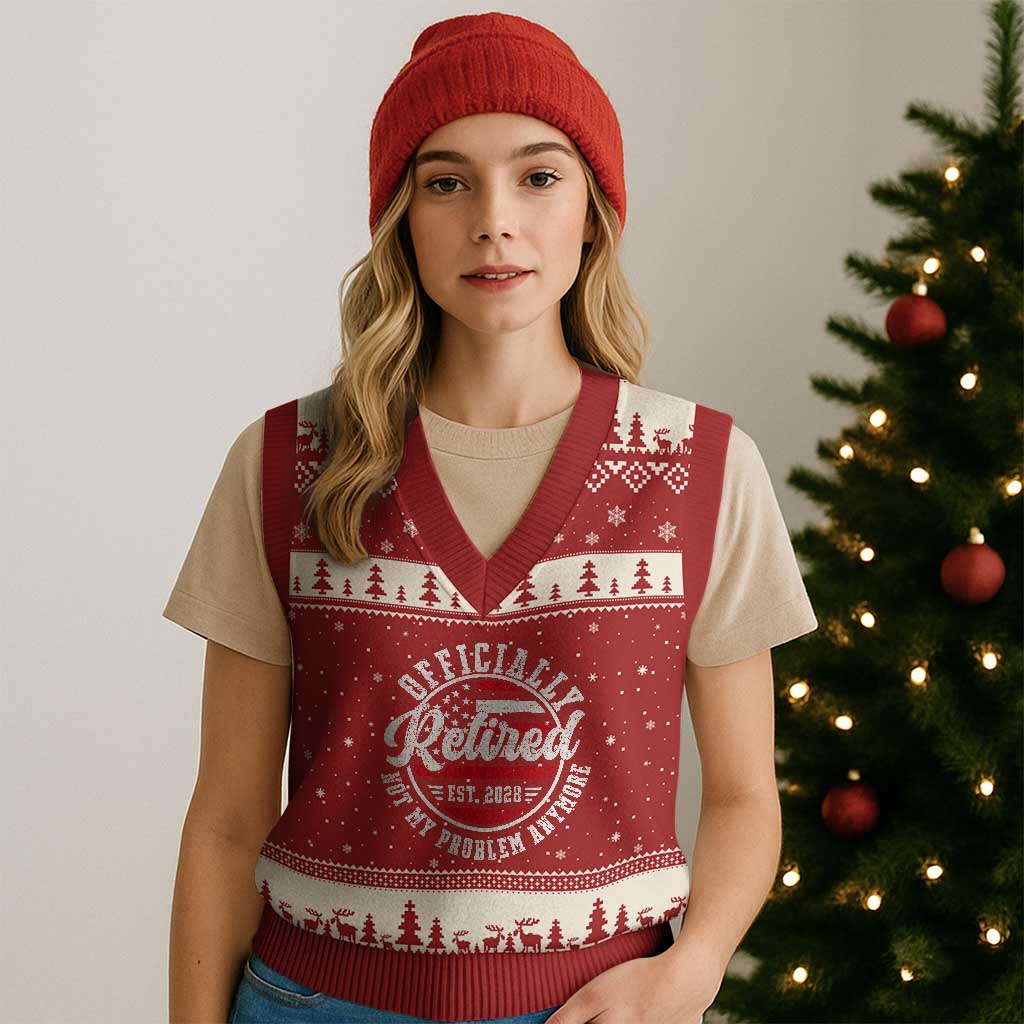 Retired 2028 Not My Problem Anymore US Flag Retirement V-Neck Knit Sweater Vest