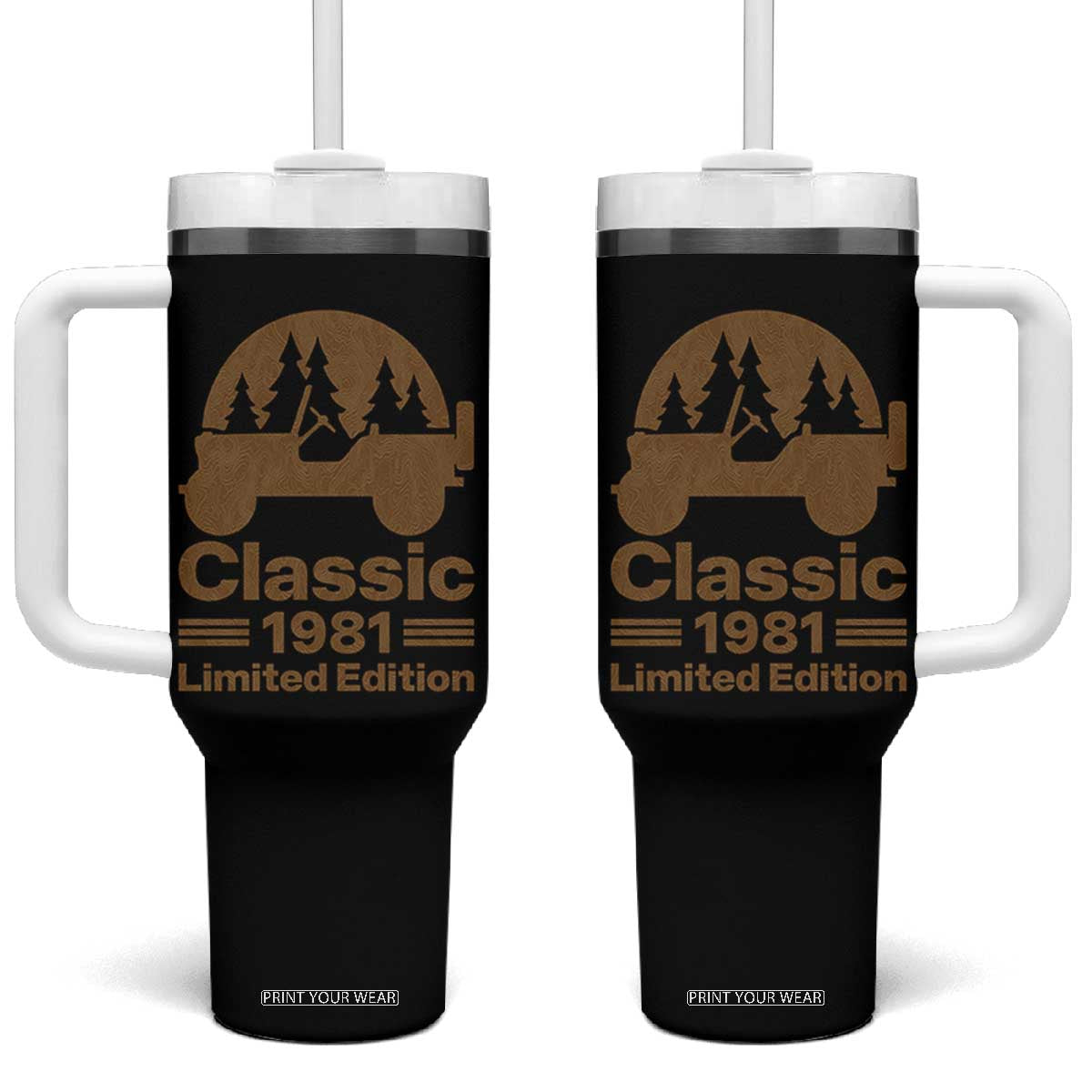 45th Birthday 1981 Limited Edition WWII Military Utility Vehicle Tumbler With Handle
