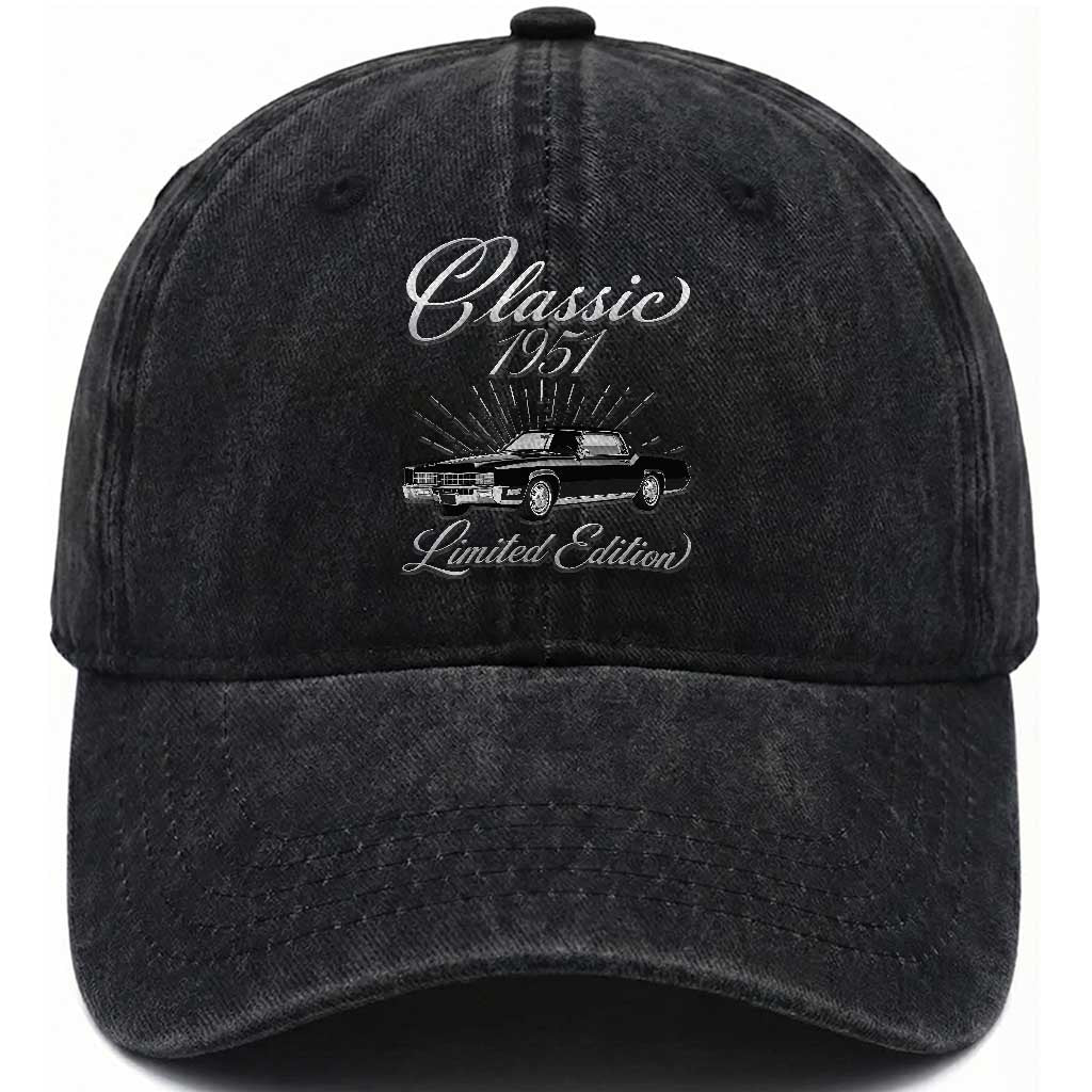75th Birthday 1951 Limited Edition Washed Cotton Baseball Cap Vintage Classic American Luxury Car