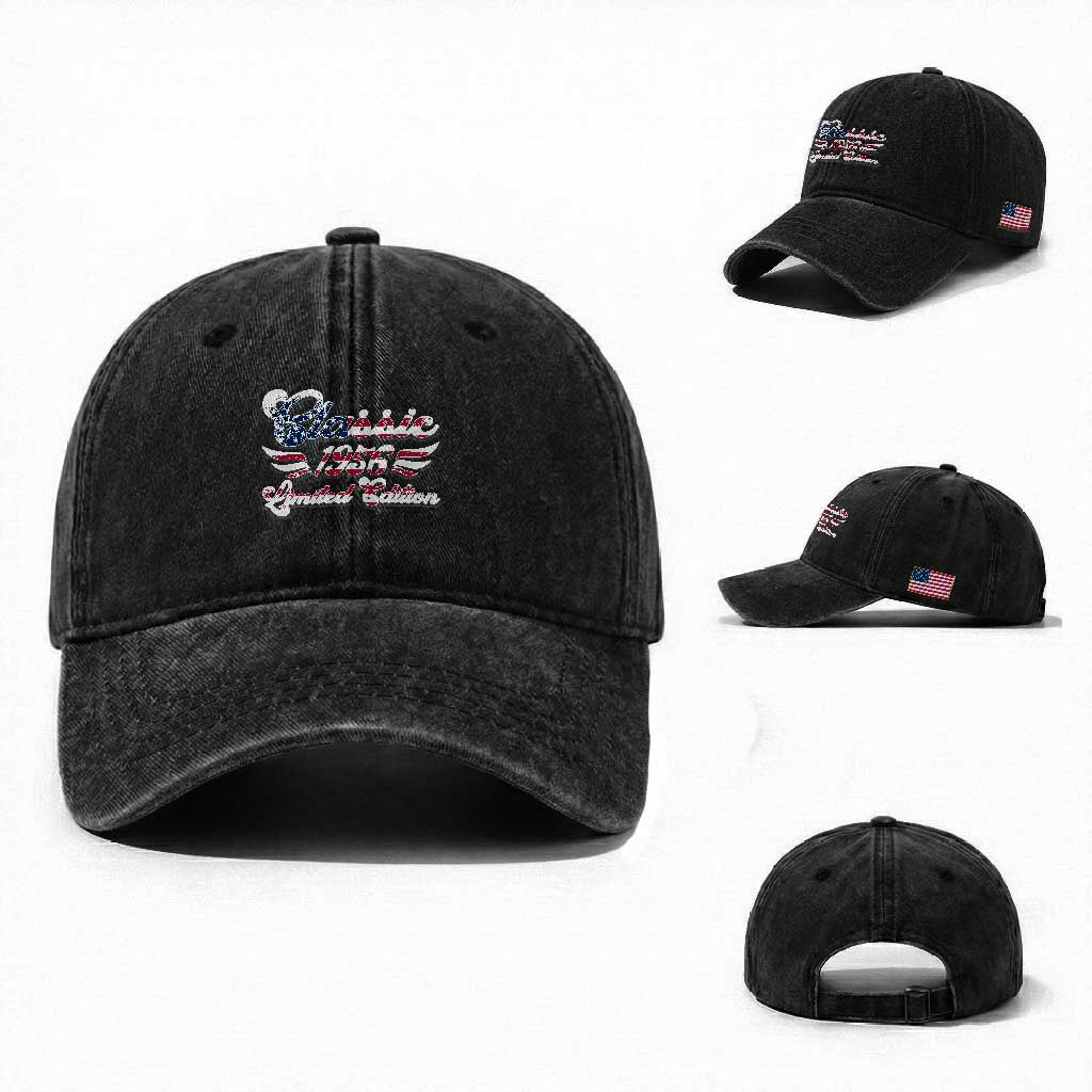 70th Birthday 1956 Limited Edition Classic Pony Car Inspo Washed Cotton Baseball Cap
