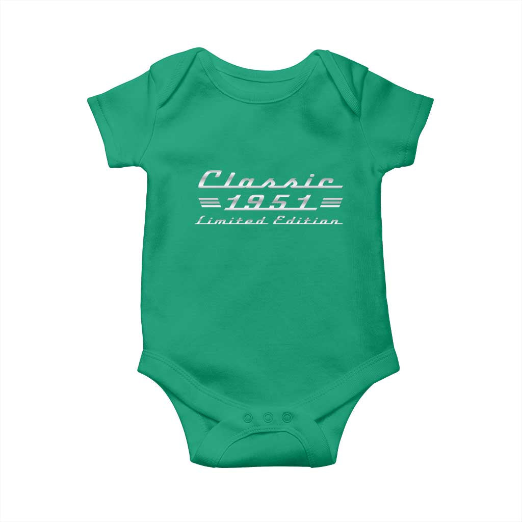 75th Birthday 1951 Limited Edition Classic Car Baby Onesie