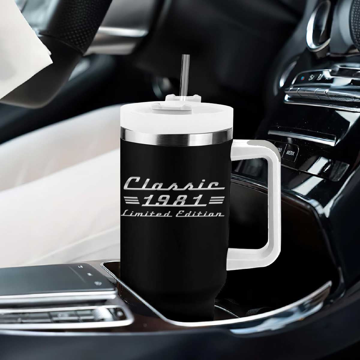 45th Birthday 1981 Limited Edition Classic Car Tumbler With Handle