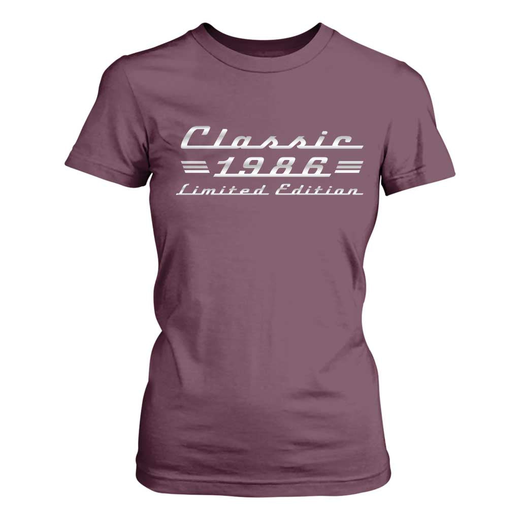 40th Birthday 1986 Limited Edition Classic Car T Shirt For Women